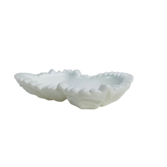 Rare Milk Glass Cottage Soap Dish White Trinket Saw Tooth Rim Hobstar Fork Patte - Picture 6 of 9